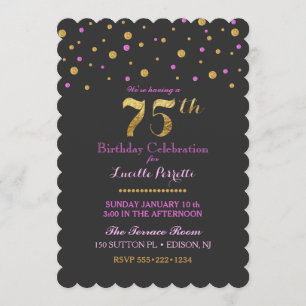 Invitation 75e anniversaire Dots de confetti rose or