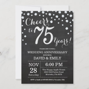 Invitation 75e anniversaire du Mariage Chalkboard Black Silve