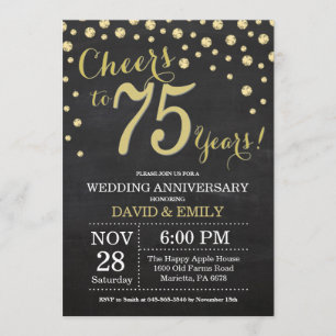 Invitation 75e anniversaire du Mariage Chalkboard noir et or