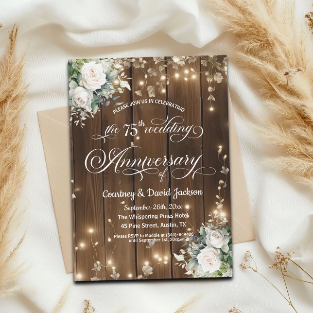 Invitation 75e anniversaire du Mariage Lumières à cordes rust (Créateur téléchargé)