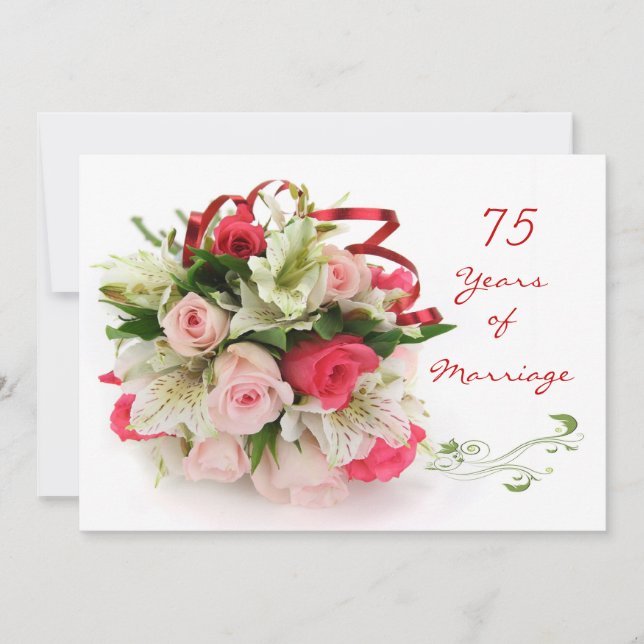 Invitation 75e anniversaire du Mariage. Rose et lys (Devant)