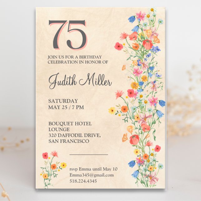 Invitation 75e anniversaire élégant - Conception de fête flor (Créateur téléchargé)