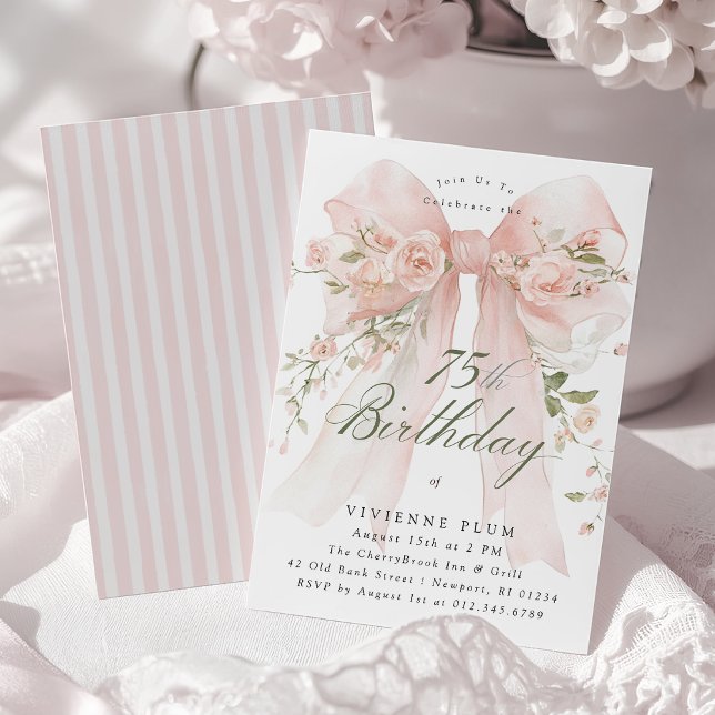 Invitation 75e anniversaire Élégante aquarelle fleurs roses (Créateur téléchargé)