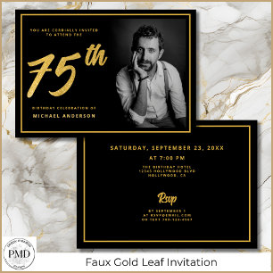 Invitation 75e anniversaire Elégante photo Black Gold