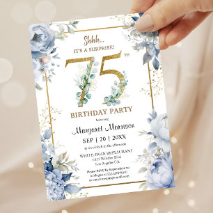 Invitation 75e anniversaire fête Elégante Dusty Blue Floral