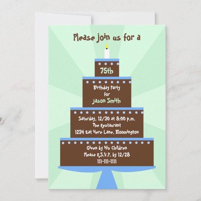 Invitation 75e anniversaire fêter l'invitation gâteau sur ver (Devant)