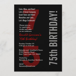 Invitation 75e anniversaire moderne Black White Red Metallic