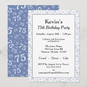 Invitation 75e anniversaire Motif de la fête bleue et blanche