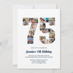 Invitation 75e anniversaire Numéro 75 Photo personnalisée Col