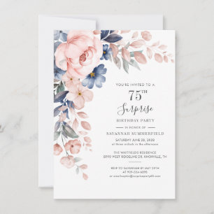 Invitation 75e anniversaire Pink Floral Botanical Foliage