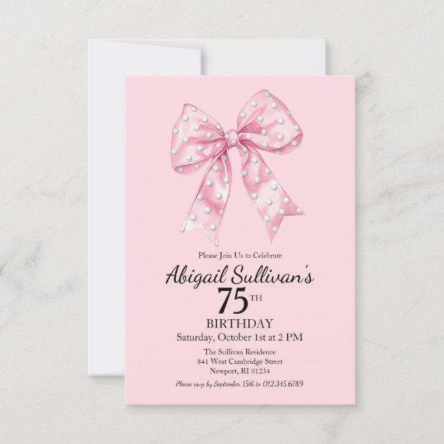Invitation 75e anniversaire rose avec des points d (Devant)