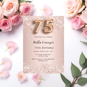 Invitation 75e anniversaire rose confetti rose or