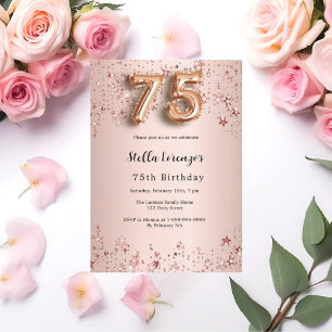 Invitation 75e anniversaire rose étoiles rose or