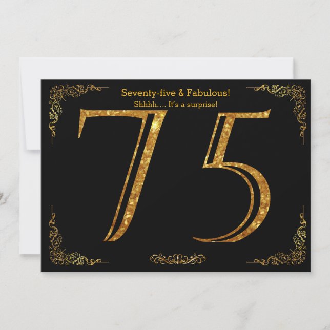 Invitation 75e anniversaire, styl Gatsby, parties scintillant (Devant)