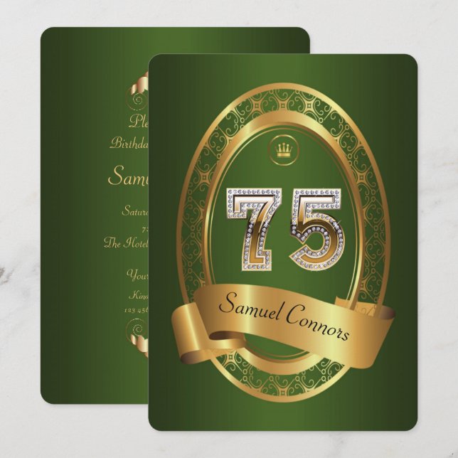 Invitation 75e, femme de fête d'anniversaire homme, couleur é (Devant / Derrière)