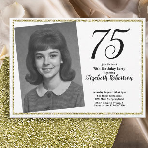 Invitation 75e photo personnalisé blanc et or