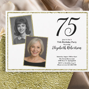 Invitation 75e photo personnalisée Blanc et Or