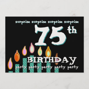 Invitation 75e SURPRISE Anniversaire Chandelles Turquoises