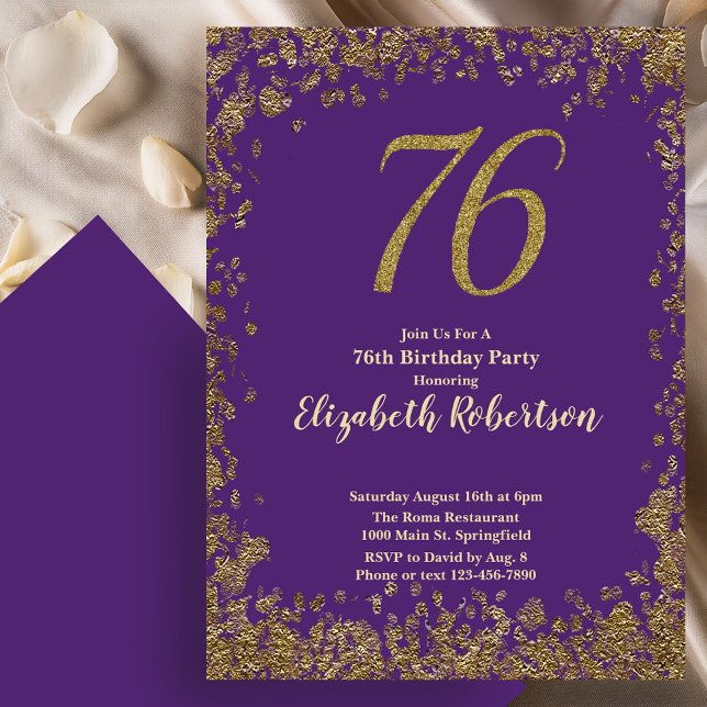 Invitation 76e anniversaire élégant violet or (Créateur téléchargé)