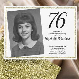 Invitation 76e photo personnalisé blanc et or
