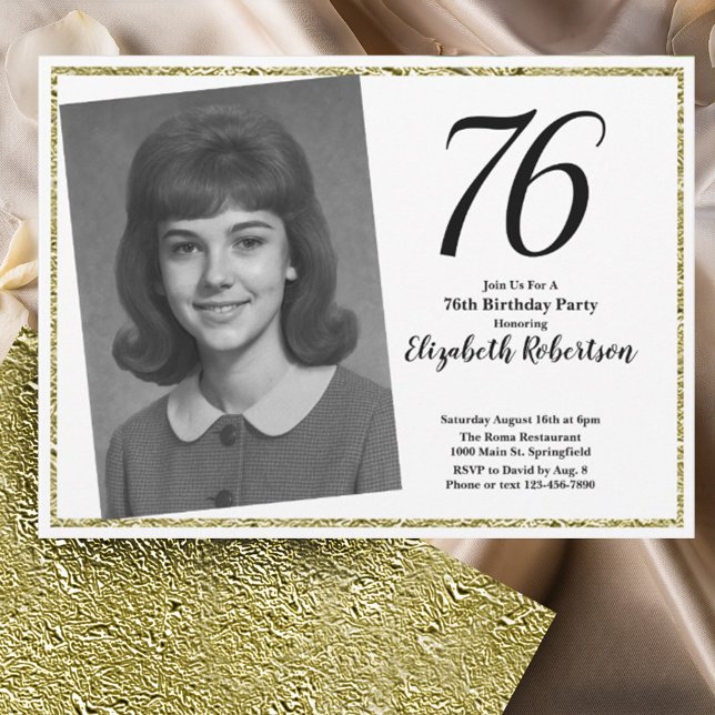 Invitation 76e photo personnalisé blanc et or (Créateur téléchargé)