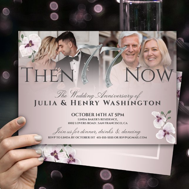 Invitation 77e Anniversaire Refined Orchid Then And Now (Créateur téléchargé)