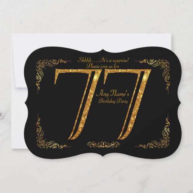 Invitation 77e, fête d'anniversaire 77e, grand Gatsby, noir e (Devant)