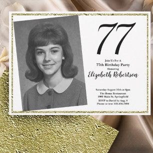 Invitation 77e Photo personnalisé blanc et or