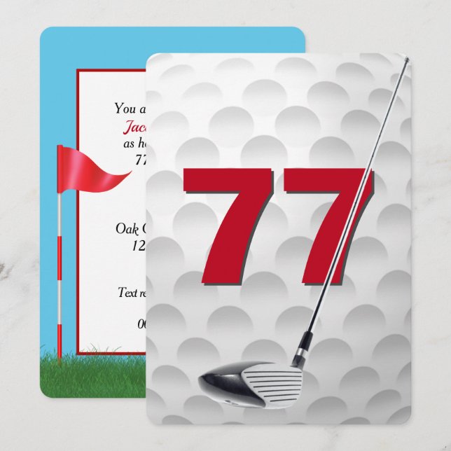Invitation 77th Birthday Golf Theme Party (Devant / Derrière)