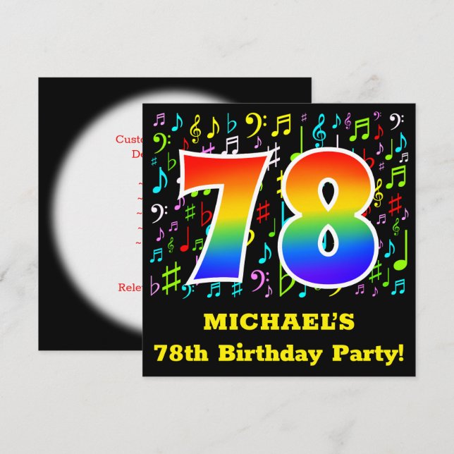 Invitation 78e anniversaire : Symboles de musique amusante, R (Devant / Derrière)