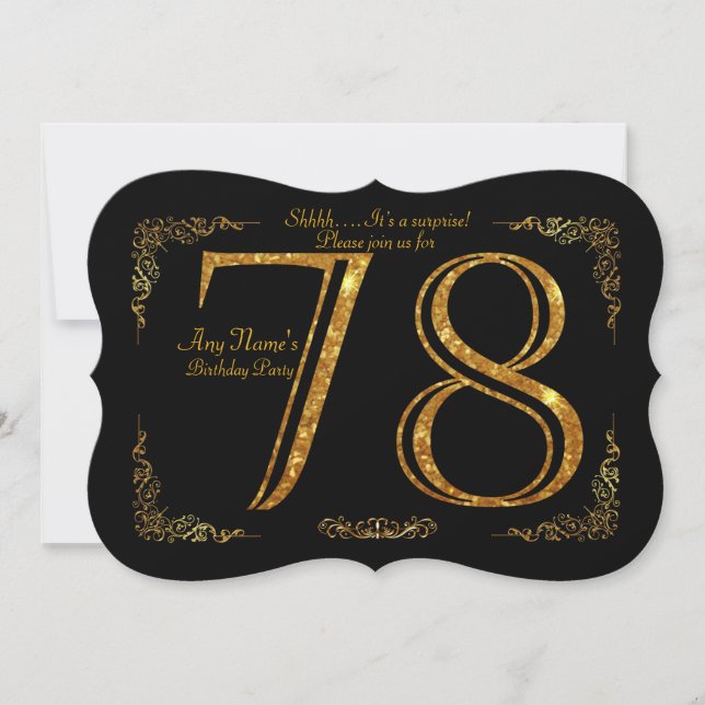 Invitation 78e,Fête d'anniversaire 78e,grand Gatsby,noir & or (Devant)