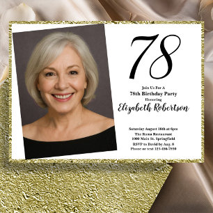 Invitation 78e Photo personnalisé blanc et or