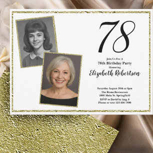 Invitation 78e photo personnalisée Blanc et Or
