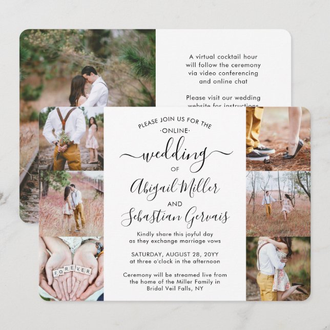 Invitation 7 Photo Cérémonie en ligne de Livestream Mariage v (Devant / Derrière)