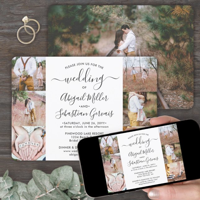 Invitation 7 Photo Collage Élégant Mariage de calligraphie mo (Créateur téléchargé)