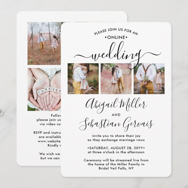 Invitation 7 Photo en ligne Cérémonie de Mariage virtuel Élég (Devant / Derrière)