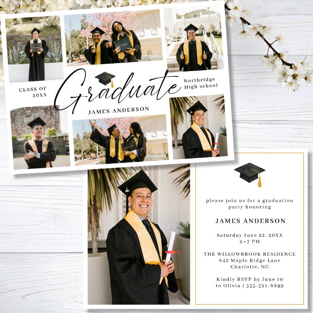Invitation 7 Photo Modern Stylish Collage Graduation Party (Créateur téléchargé)
