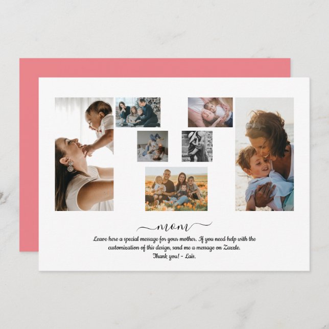 Invitation 7 Photos Collage M Shape - Fête des Mères (Devant / Derrière)