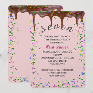 Invitation 7e anniversaire avec glaçage au chocolat et arrose