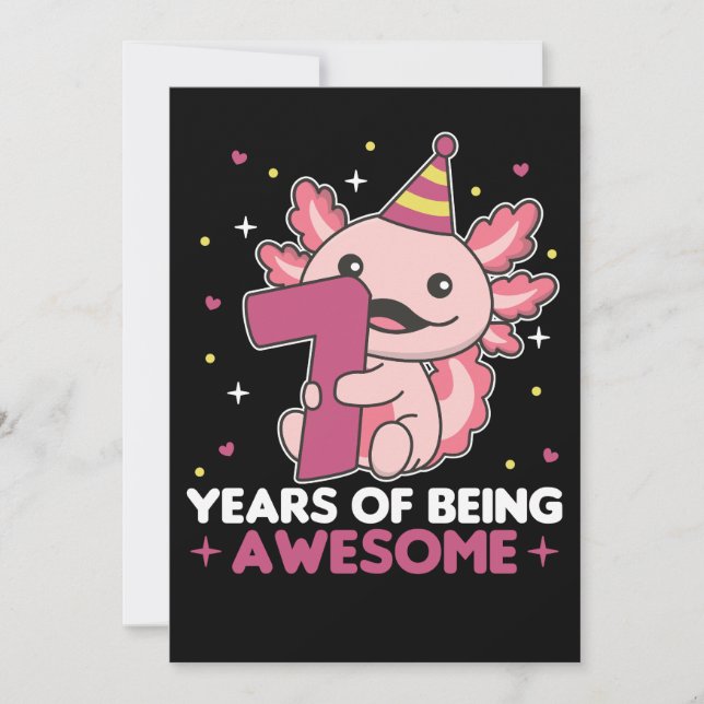Invitation 7e anniversaire Axolotl Sept ans douces Axolotls (Devant)