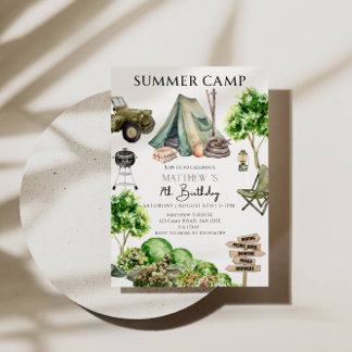 Invitation 7e anniversaire Boy Summer Camp Party