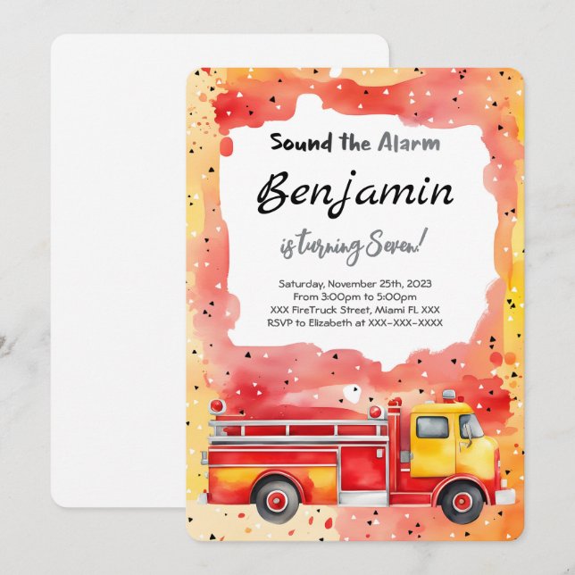 Invitation 7e anniversaire Camion d'incendie (Devant / Derrière)