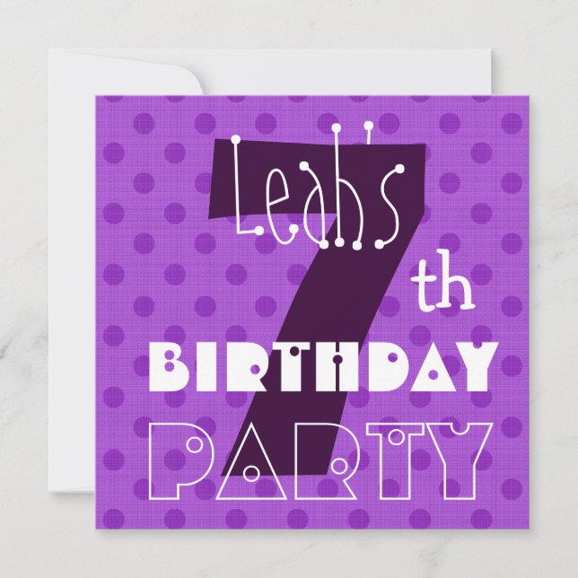 Invitation 7e anniversaire de la petite fille Cute Polka Dot  (Devant)