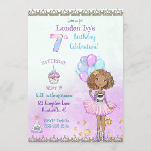 Invitation 7e anniversaire fille princesse africaine américai
