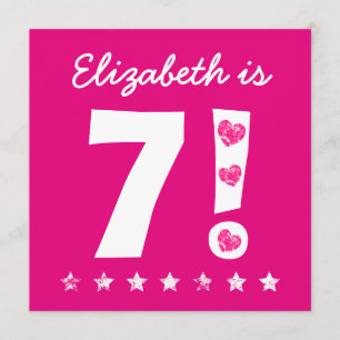 Invitation 7e anniversaire Nom personnalisé rose pour la FILL
