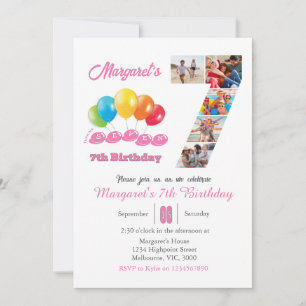 Invitation 7e anniversaire photo collage numéro 7 Fille