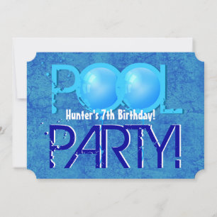 Invitation 7e anniversaire Pool Party Bleu Blanc Bleu V07A