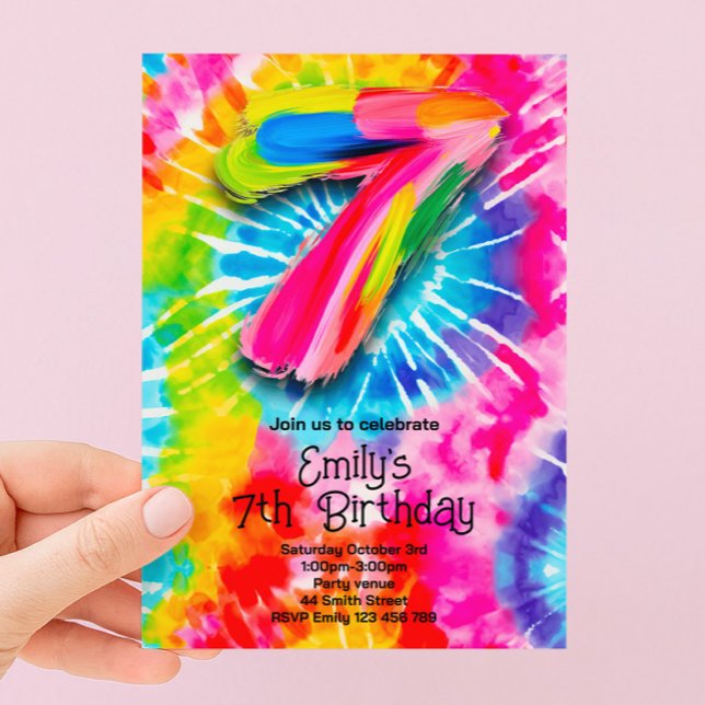 Invitation 7e Anniversaire Tie Dye (Créateur téléchargé)
