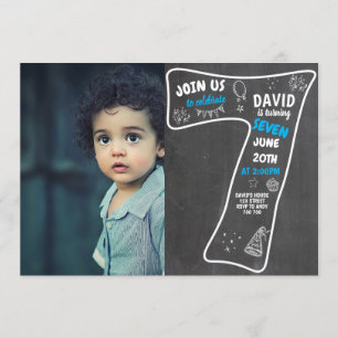 Invitation 7e tableau de bord des garçons avec numéro bleu ph