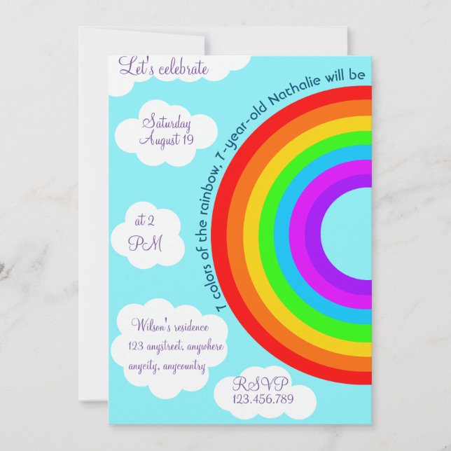 Invitation 7ème anniversaire 7 couleurs arc-en-ciel (Devant)